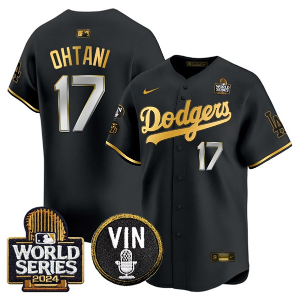 Los Angeles Dodgers #17 Shohei Ohtani Black Gold 2024 World Series Vin Kobe Patch Limited Stitched Jersey - Click Image to Close